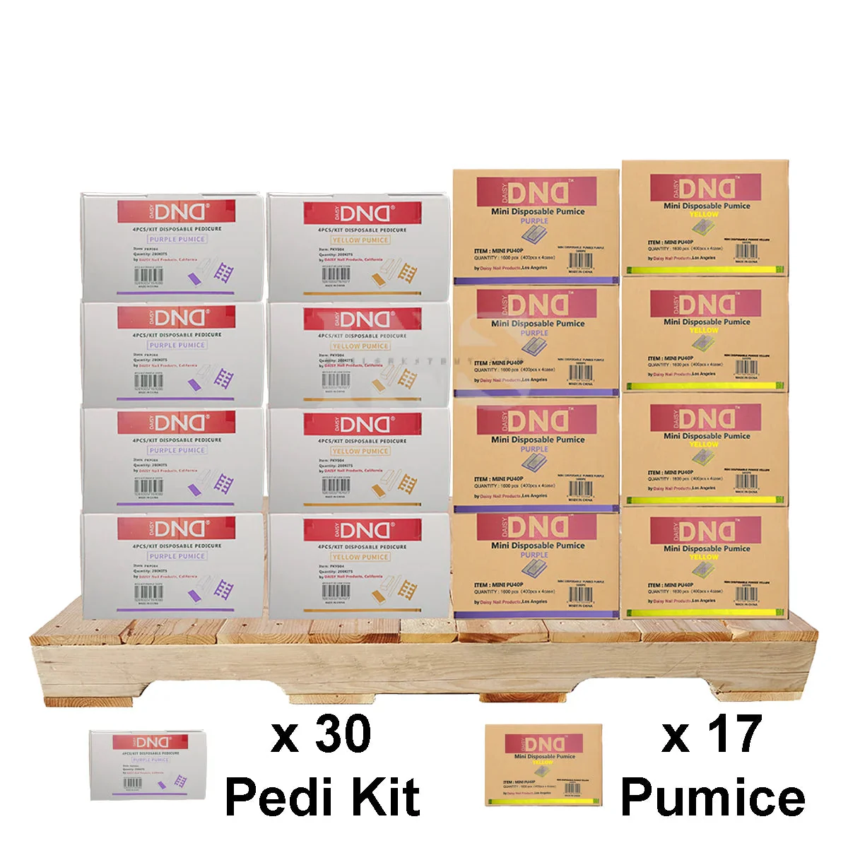 DND Pedicure Kit (30 Boxes) & Mini Pumice (17 Cases) PALLET (W2) Mix #4